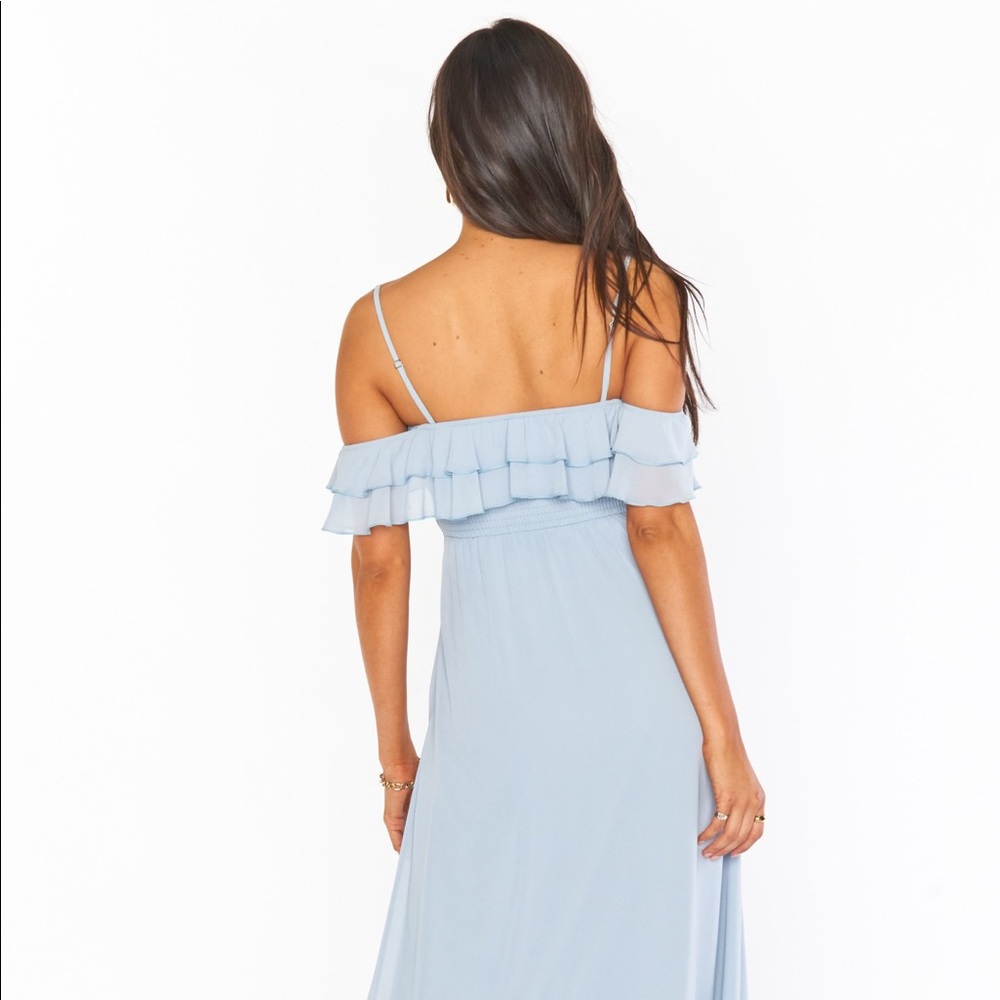Show Me Your Mumu Blue Maxi Dress Emma Bridesmaid Steel Blue Chiffon Sz Xs - Picture 2 of 13